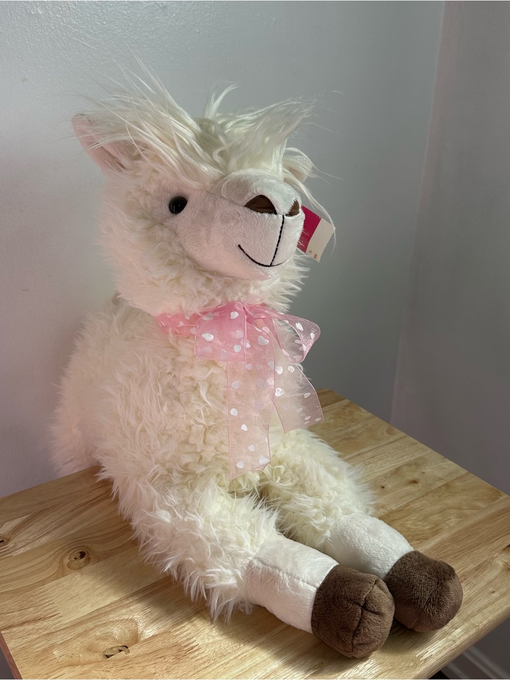 NEW with tags • Celebrate It Cream Plush Llama with Pink Polka Dot Bow - Picture 9 of 16